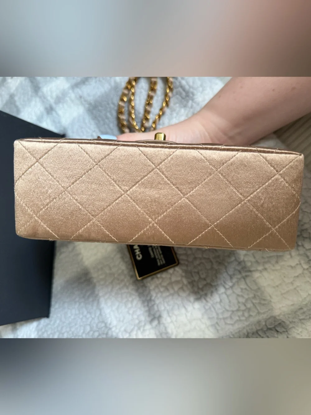 Chanel Quilted Gold Satin Mini Square Classic Single Flap Bag